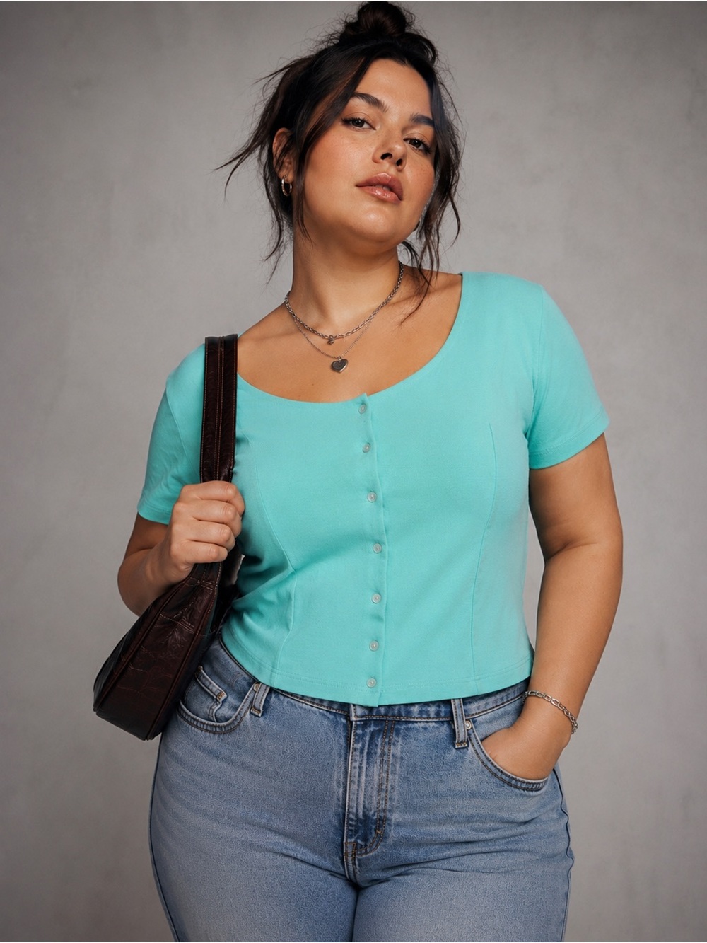 Delia’s x Dolls Kill Aqua Blue Button Front Baby Tee Top Plus Size 3X